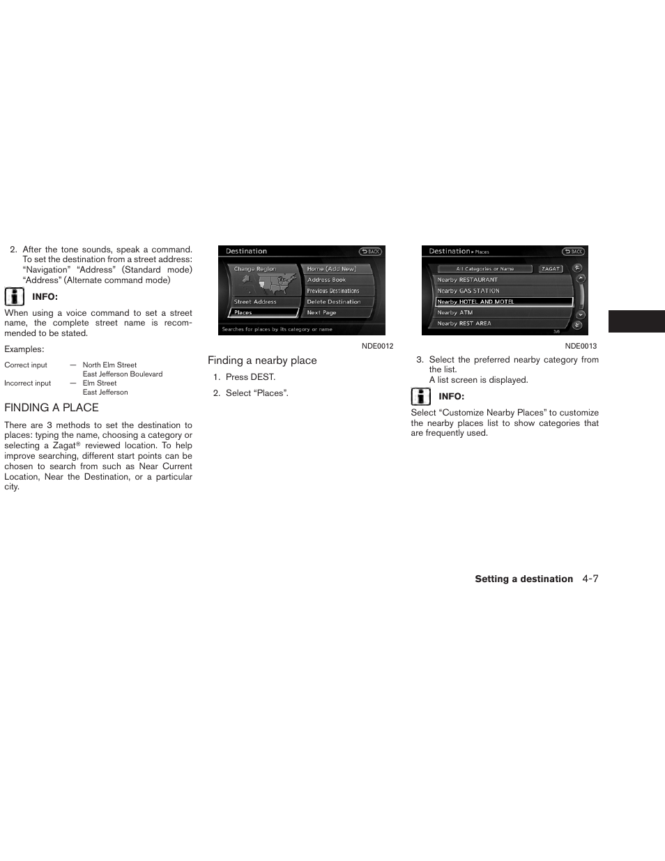 Finding a place -7, Finding a place, Finding a nearby place | NISSAN 2013 Altima Coupe - Navigation System Owner's Manual User Manual | Page 80 / 310