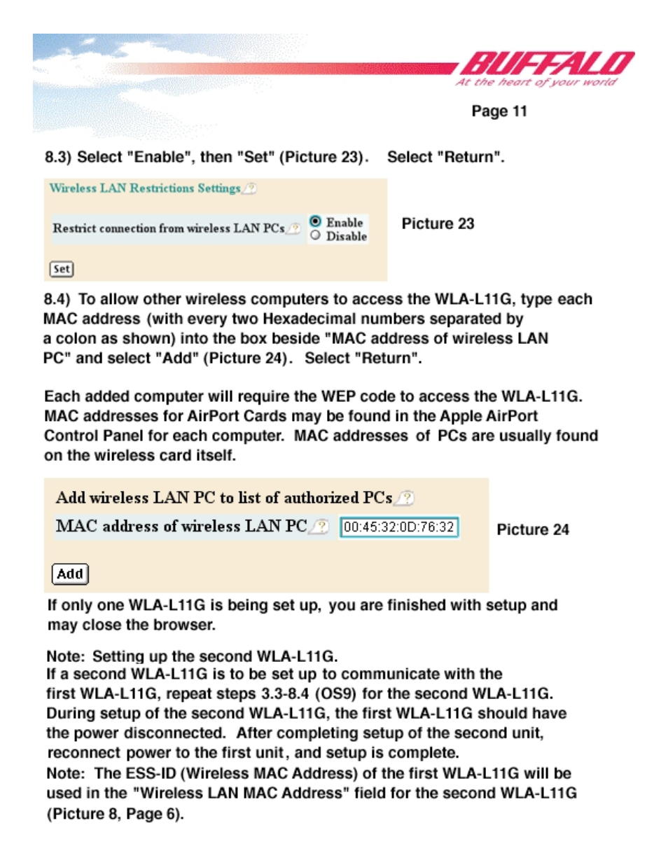 Buffalo Technology WLA-L11G User Manual | Page 13 / 29