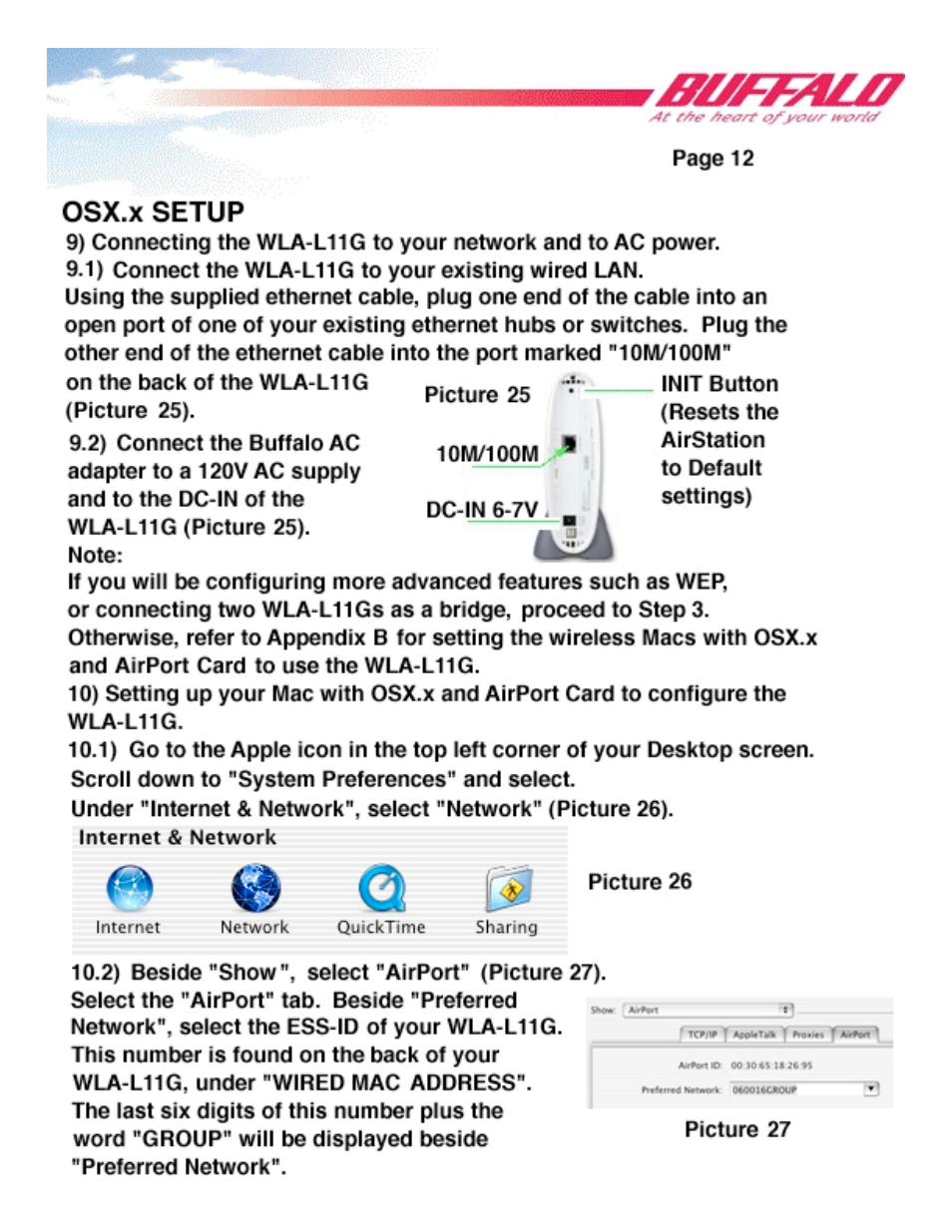 Osx.x setup, I«* © q ts | Buffalo Technology WLA-L11G User Manual | Page 14 / 29