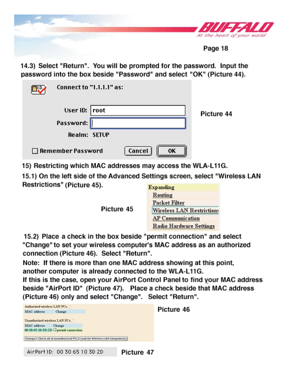 Expanding routing packet filter | Buffalo Technology WLA-L11G User Manual | Page 20 / 29