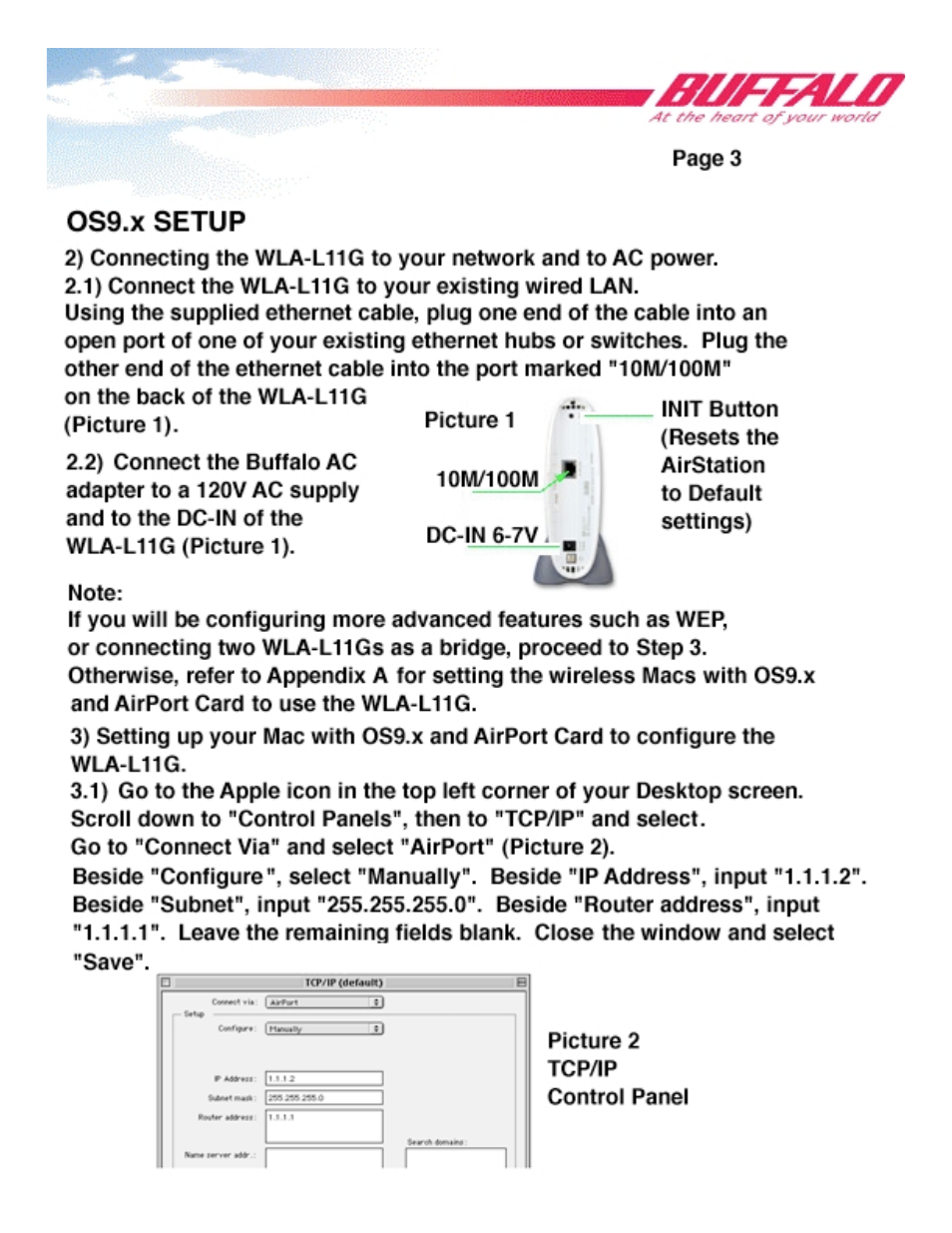 0s9.x setup | Buffalo Technology WLA-L11G User Manual | Page 5 / 29
