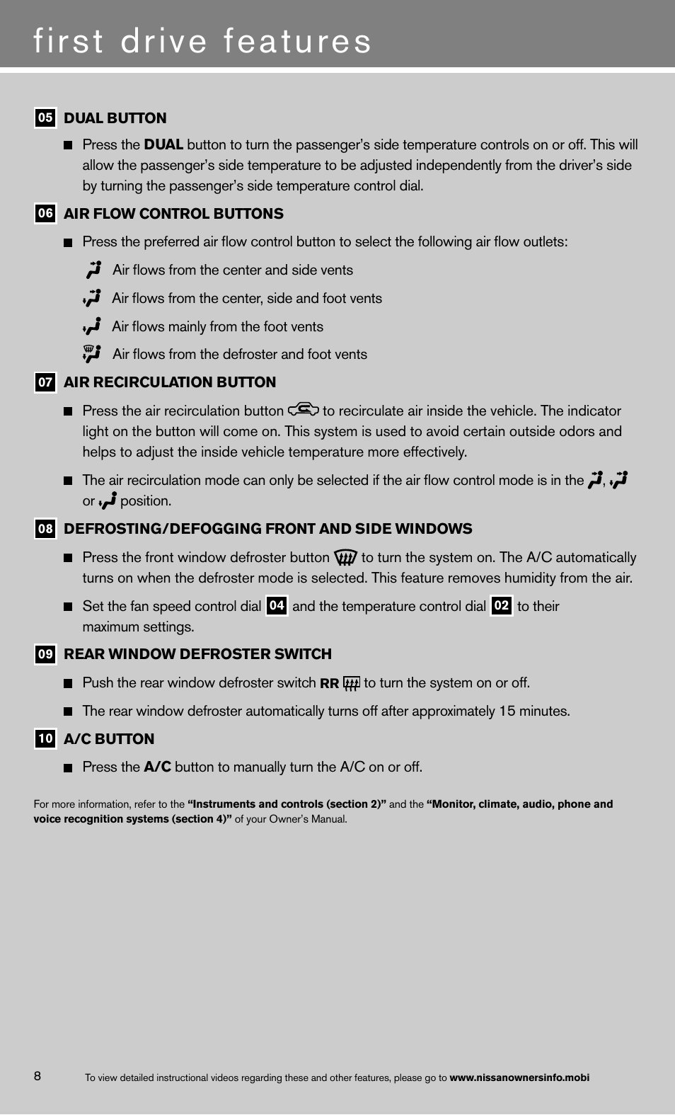 First drive features | NISSAN 2013 Altima Coupe - Quick Reference Guide User Manual | Page 10 / 26