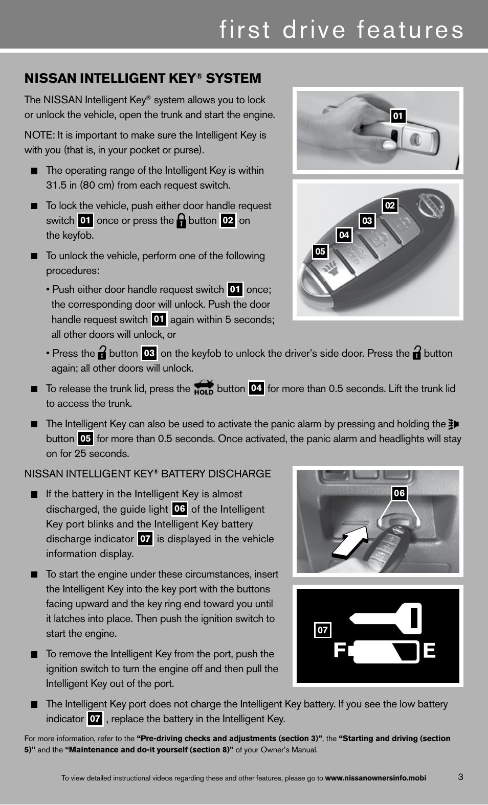 First drive features, Nissan intelligent key, System | NISSAN 2013 Altima Coupe - Quick Reference Guide User Manual | Page 5 / 26