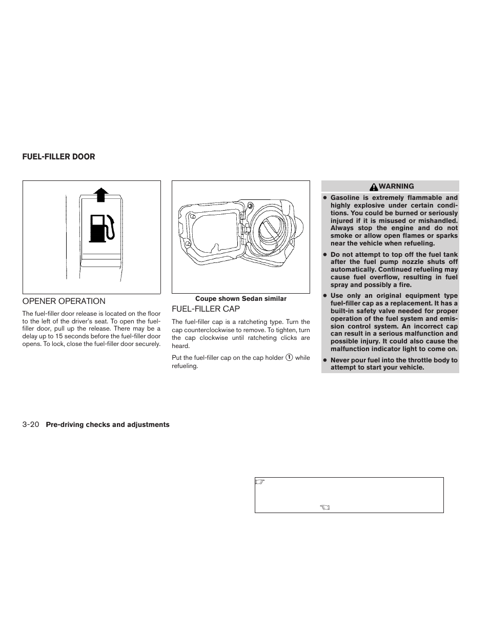 Fuel-filler door -20, Opener operation -20 fuel-filler cap -20 | NISSAN 2008 Altima Hybrid - Owner's Manual User Manual | Page 151 / 351