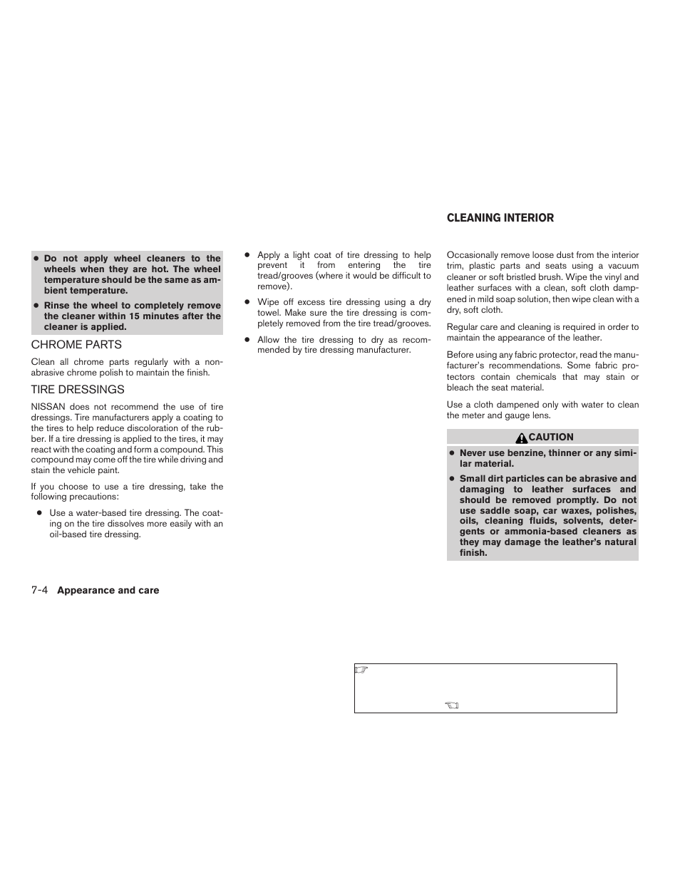 Chrome parts -4 tire dressings -4, Cleaning interior -4 | NISSAN 2008 Altima Hybrid - Owner's Manual User Manual | Page 265 / 351