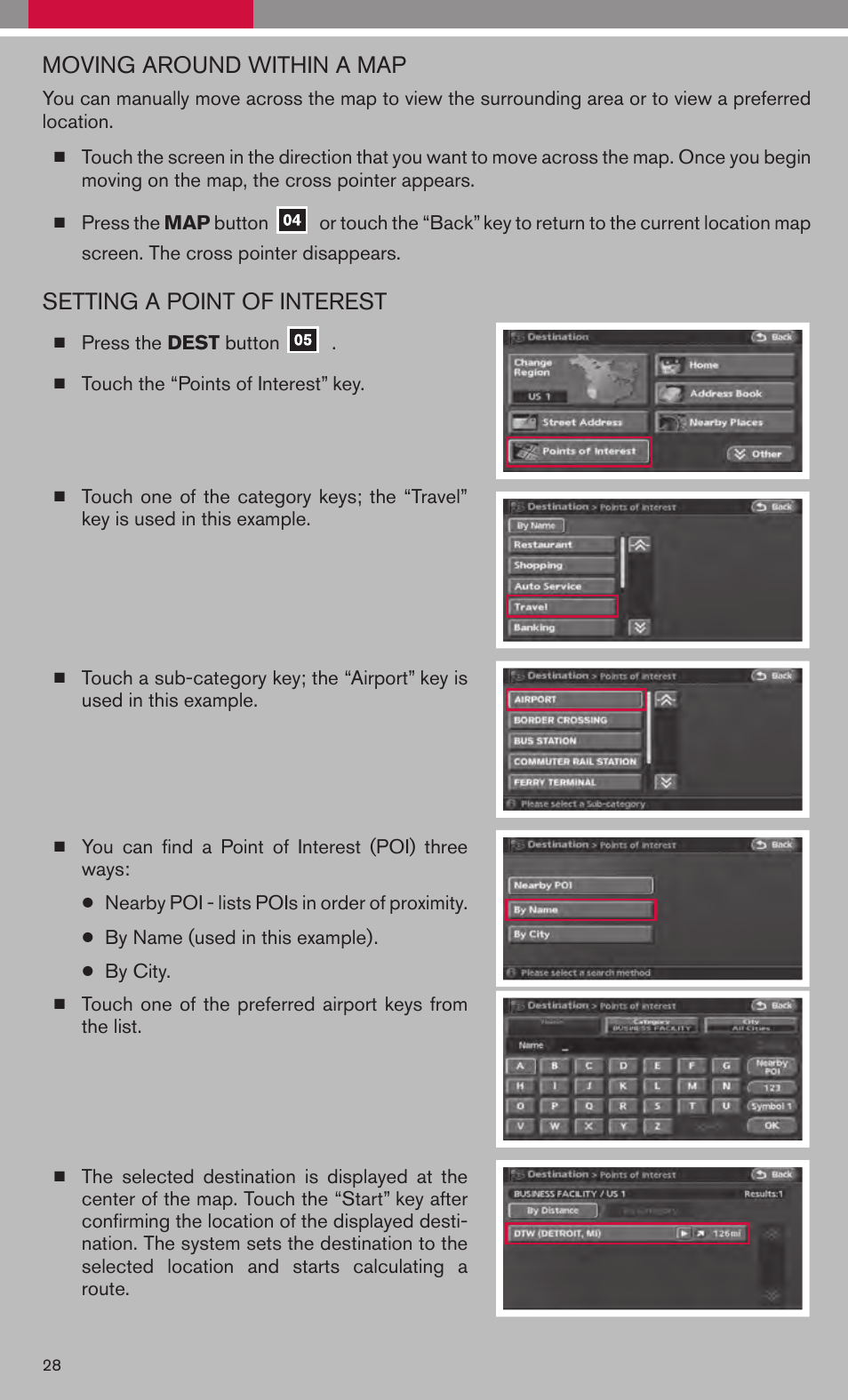 Moving around within a map, Setting a point of interest | NISSAN 2008 Altima Hybrid - Quick Reference Guide User Manual | Page 30 / 34