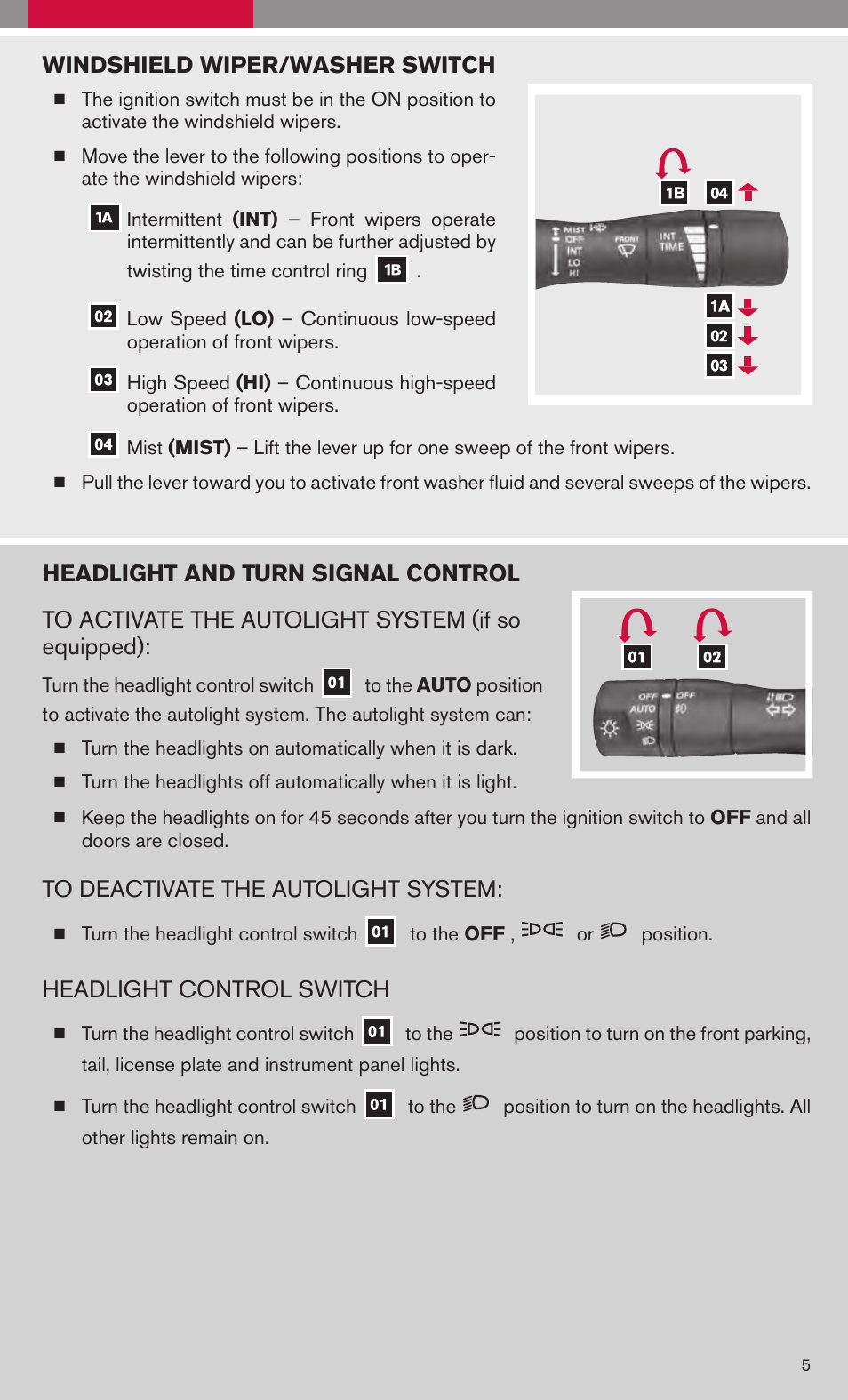Windshield wiper/washer switch, Headlight control switch | NISSAN 2008 Altima Hybrid - Quick Reference Guide User Manual | Page 7 / 34