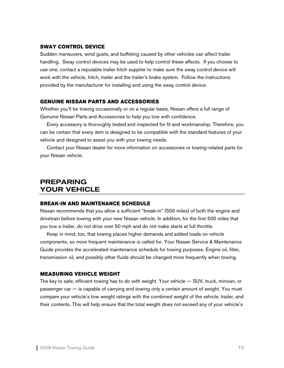 Preparing your vehicle | NISSAN 2008 Versa Hatchback - Towing Guide User Manual | Page 11 / 32