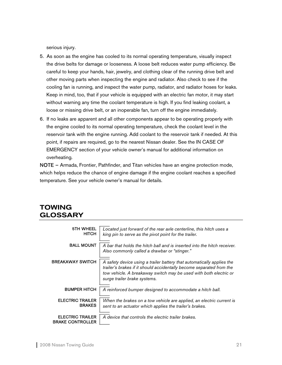 Towing glossary | NISSAN 2008 Versa Hatchback - Towing Guide User Manual | Page 22 / 32