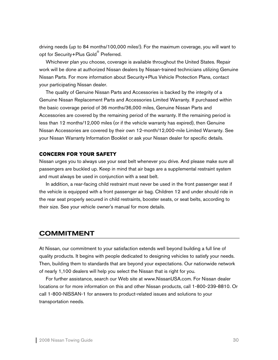 Commitment | NISSAN 2008 Versa Hatchback - Towing Guide User Manual | Page 31 / 32