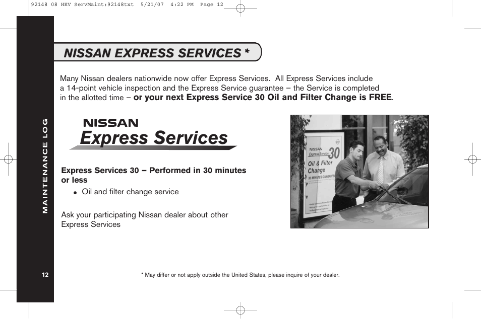 Nissan express services, Express services | NISSAN 2008 Versa Hatchback - Service & Maintenance Guide User Manual | Page 14 / 57