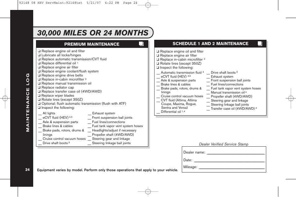 Premium maintenance schedule 1 and 2 maintenance | NISSAN 2008 Versa Hatchback - Service & Maintenance Guide User Manual | Page 26 / 57