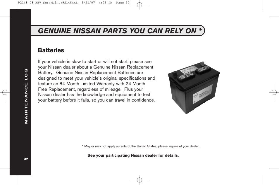 Genuine nissan parts you can rely on, Batteries | NISSAN 2008 Versa Hatchback - Service & Maintenance Guide User Manual | Page 34 / 57