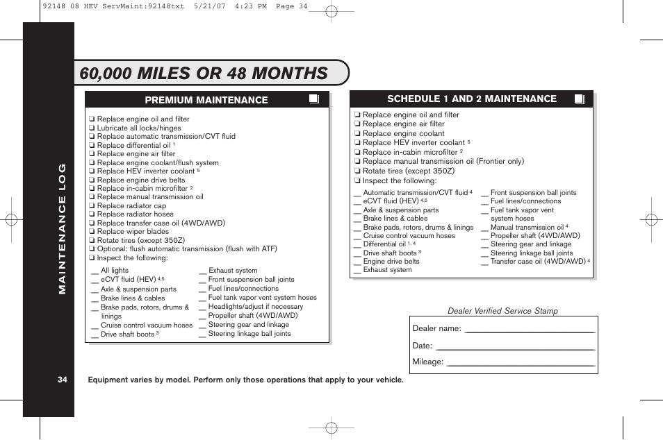 Premium maintenance schedule 1 and 2 maintenance | NISSAN 2008 Versa Hatchback - Service & Maintenance Guide User Manual | Page 36 / 57