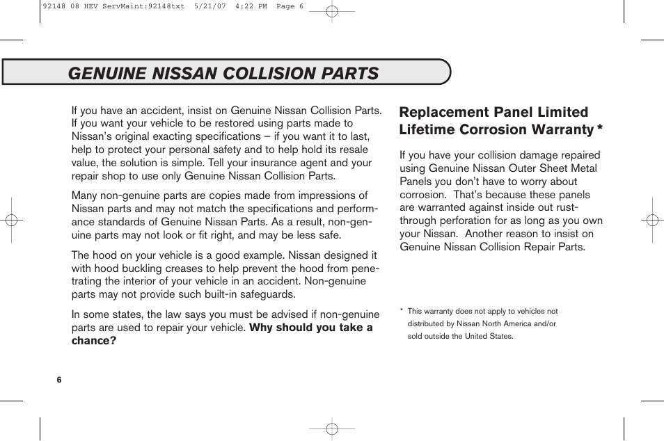 Genuine nissan collision parts | NISSAN 2008 Versa Hatchback - Service & Maintenance Guide User Manual | Page 8 / 57