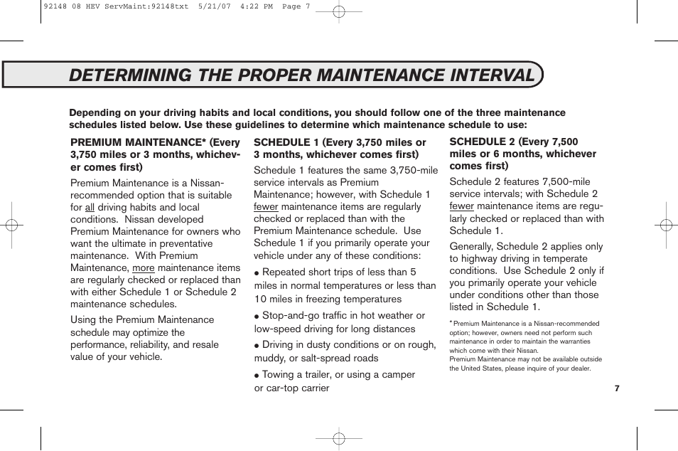 Determining the proper maintenance interval | NISSAN 2008 Versa Hatchback - Service & Maintenance Guide User Manual | Page 9 / 57
