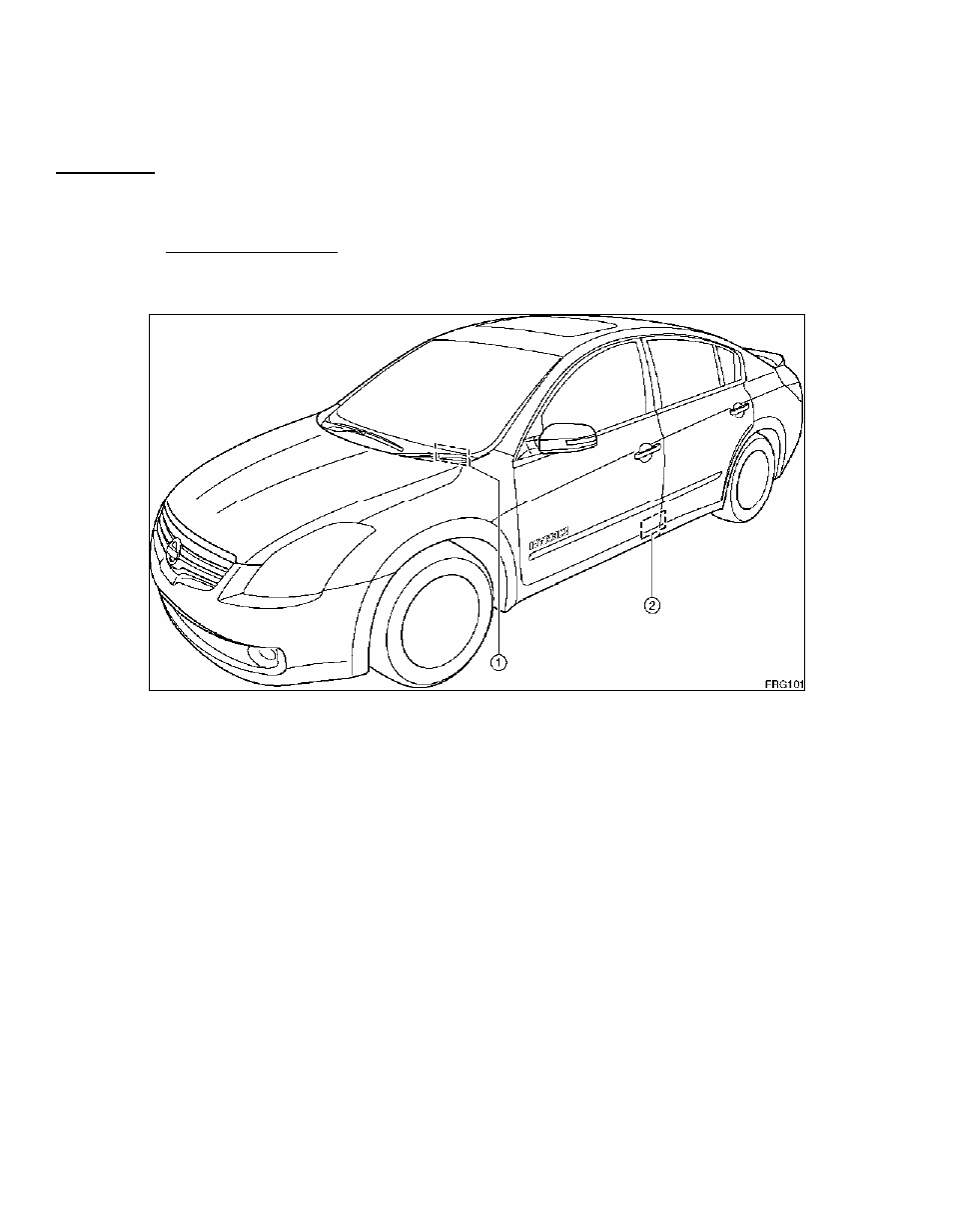 Altima hybrid identification, Vin location, Altima hybrid identification - vin location | NISSAN 2008 Altima Hybrid - First Responder's Guide User Manual | Page 5 / 27