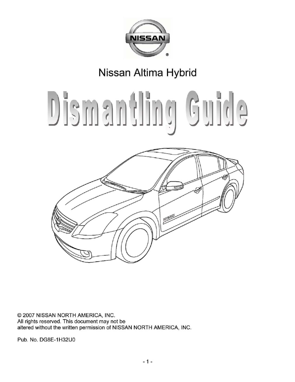 NISSAN 2008 Altima Hybrid - Dismantling Guide User Manual | 22 pages