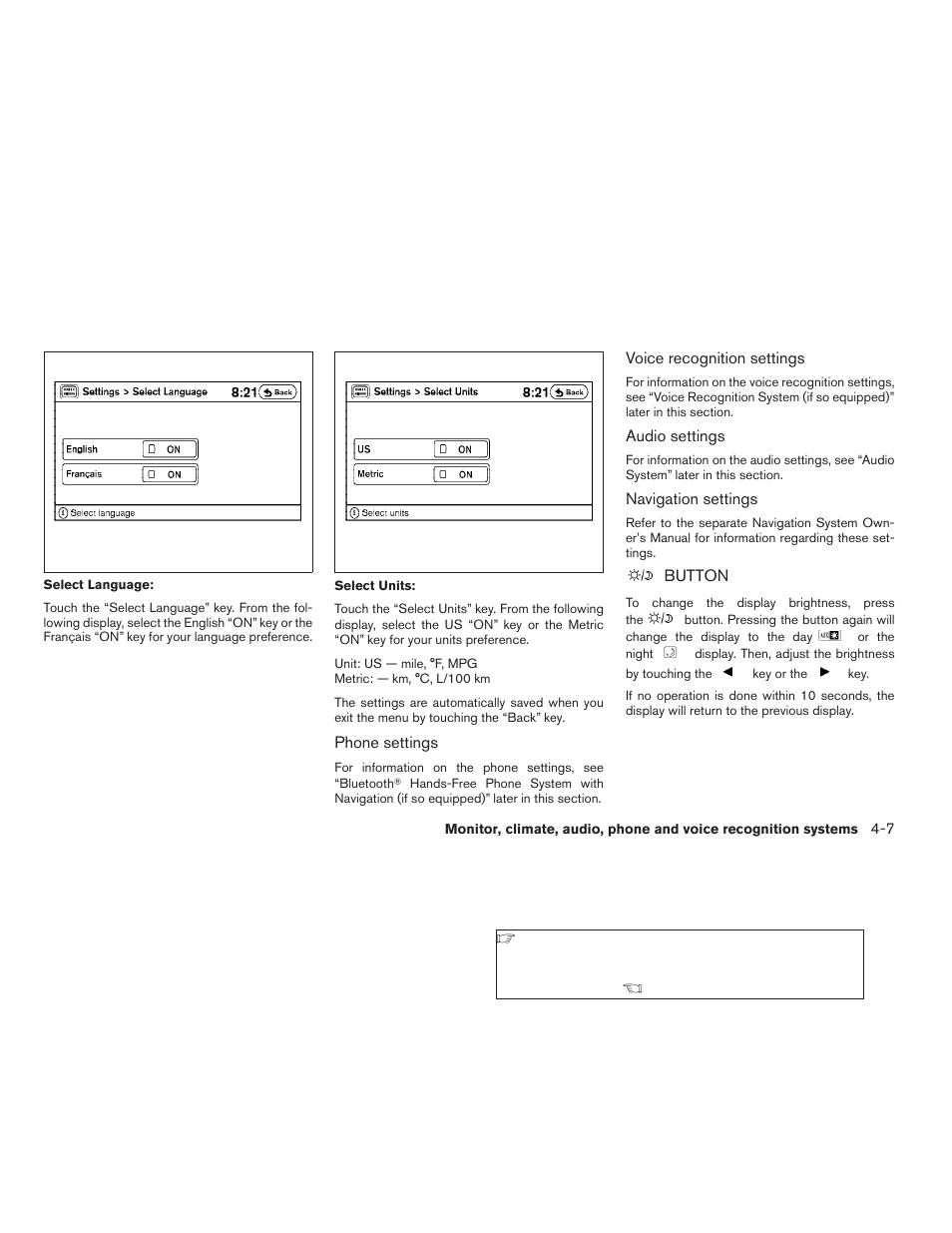 Button -7 | NISSAN 2009 Altima Hybrid - Owner's Manual User Manual | Page 166 / 353