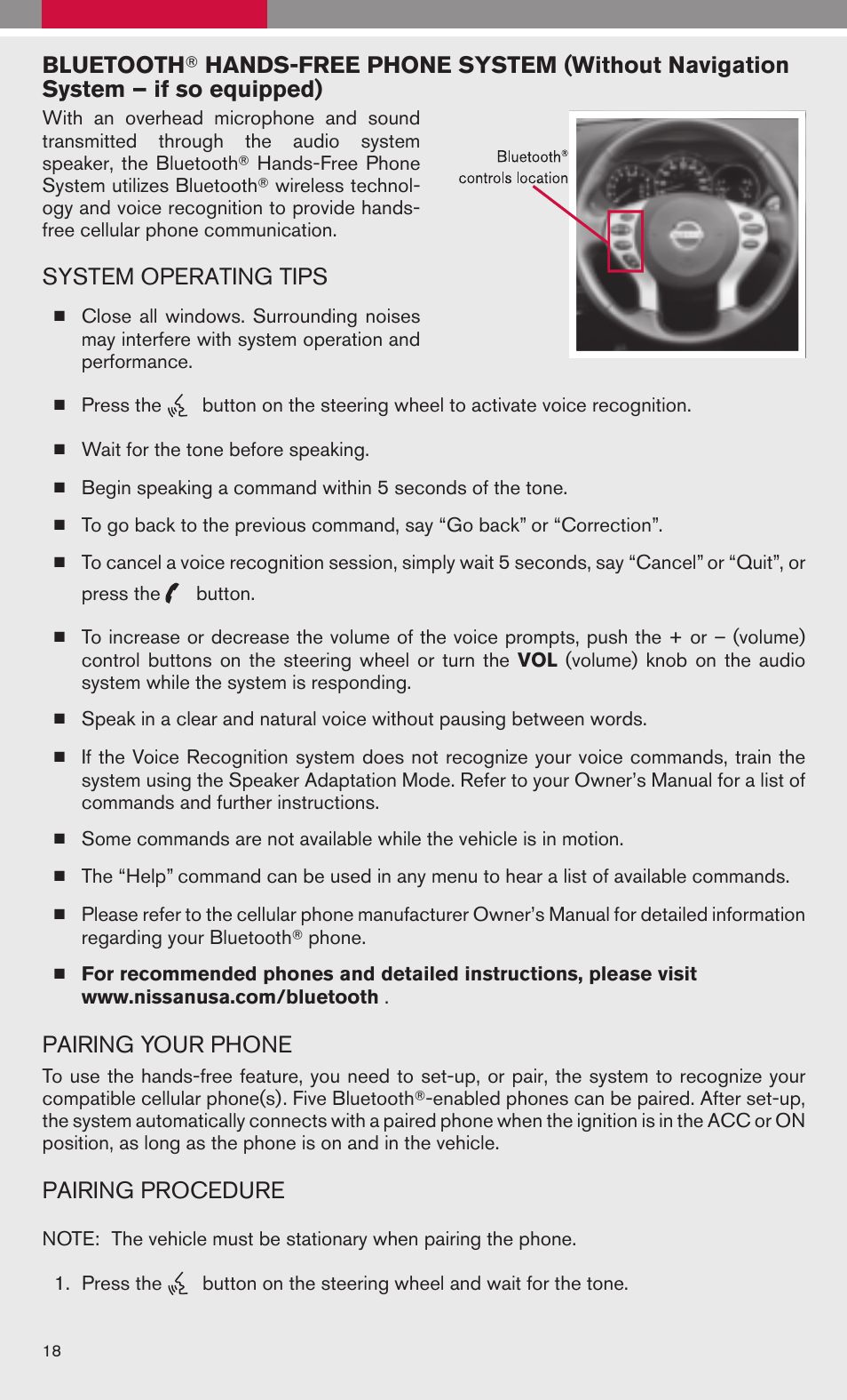 System operating tips, Pairing your phone, Pairing procedure | NISSAN 2009 Altima Hybrid - Quick Reference Guide User Manual | Page 20 / 36