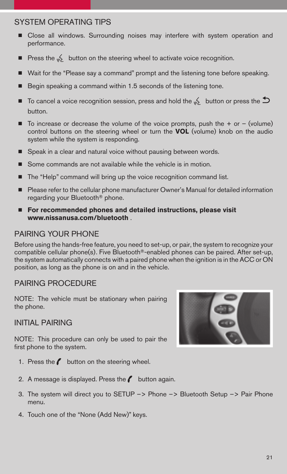 System operating tips, Pairing your phone, Pairing procedure | Initial pairing | NISSAN 2009 Altima Hybrid - Quick Reference Guide User Manual | Page 23 / 36