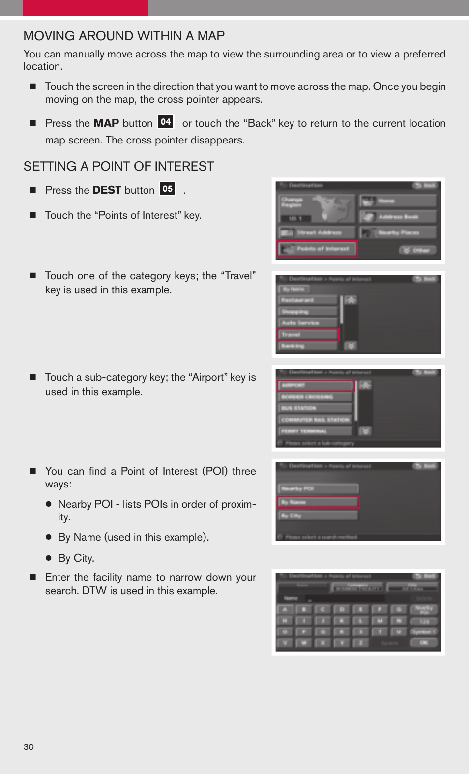 Moving around within a map, Setting a point of interest | NISSAN 2009 Altima Hybrid - Quick Reference Guide User Manual | Page 32 / 36
