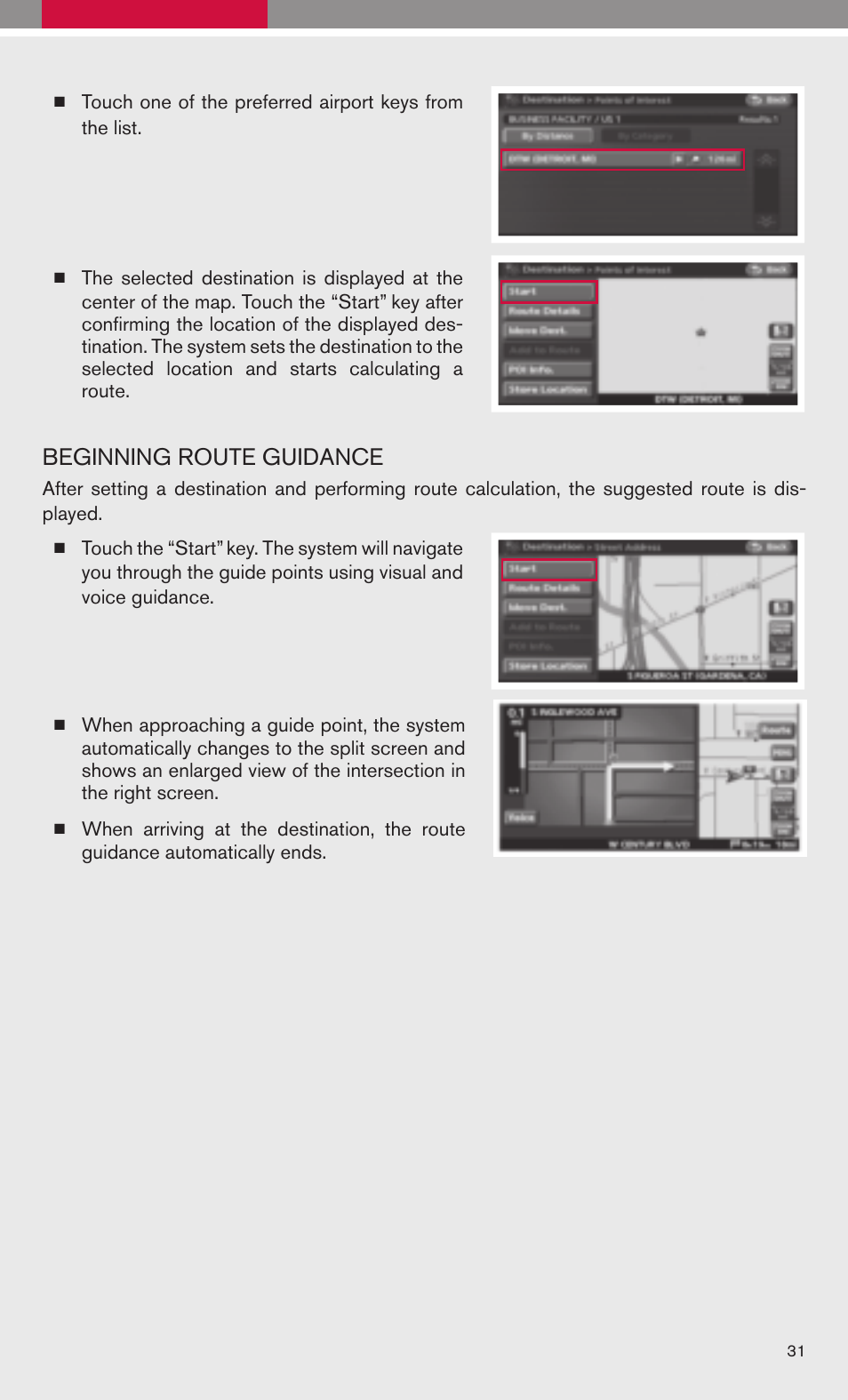 Beginning route guidance | NISSAN 2009 Altima Hybrid - Quick Reference Guide User Manual | Page 33 / 36