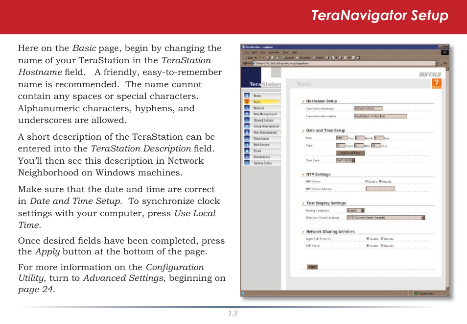 Teranavigator setup | Buffalo Technology TeraStation HD-HTGL/R5 User Manual | Page 13 / 82