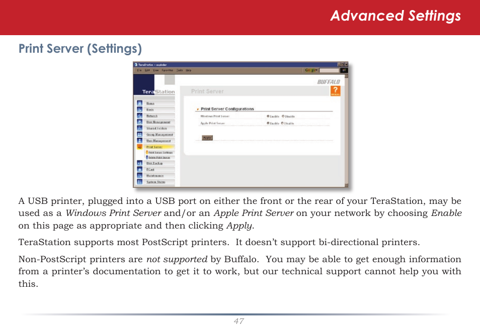 Advanced settings | Buffalo Technology TeraStation HD-HTGL/R5 User Manual | Page 47 / 82