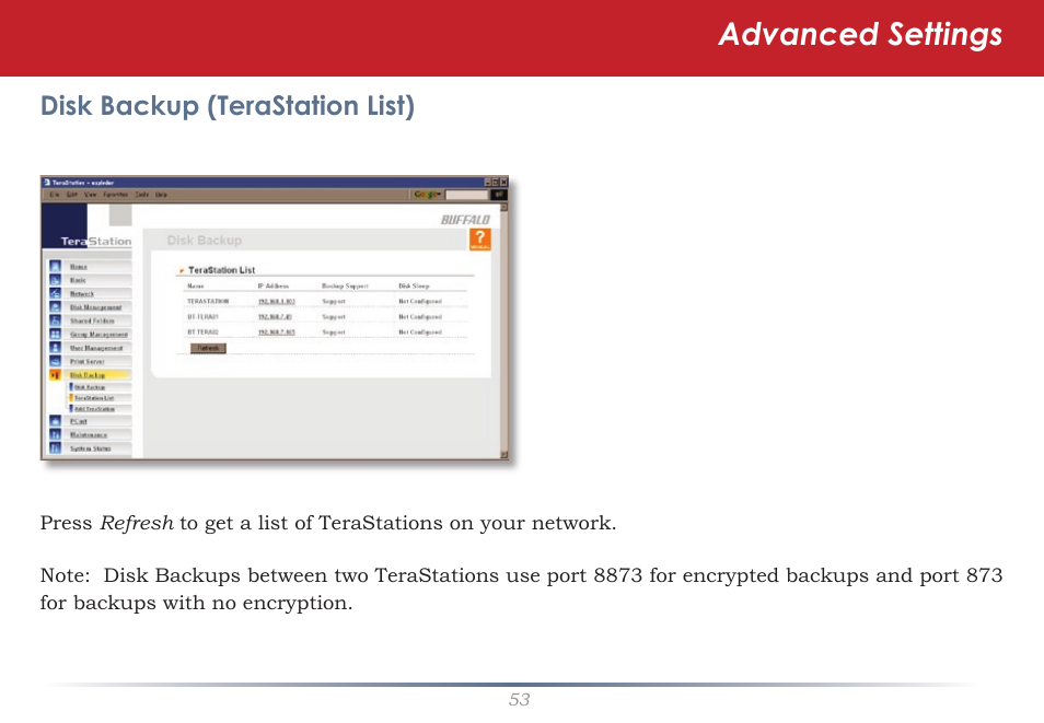 Advanced settings | Buffalo Technology TeraStation HD-HTGL/R5 User Manual | Page 53 / 82