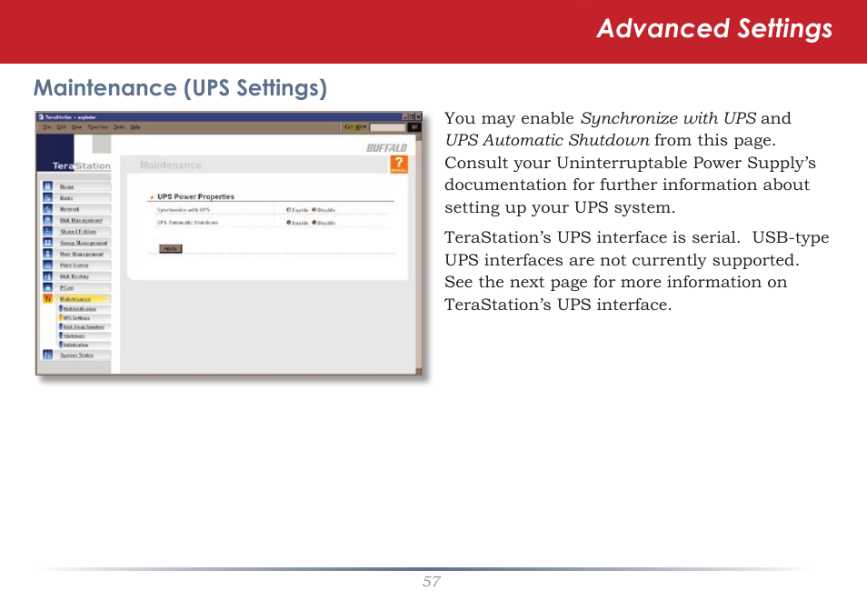 Advanced settings | Buffalo Technology TeraStation HD-HTGL/R5 User Manual | Page 57 / 82