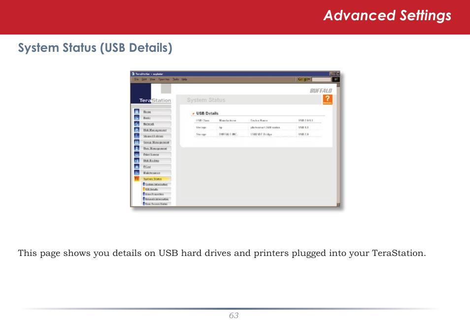 Advanced settings | Buffalo Technology TeraStation HD-HTGL/R5 User Manual | Page 63 / 82