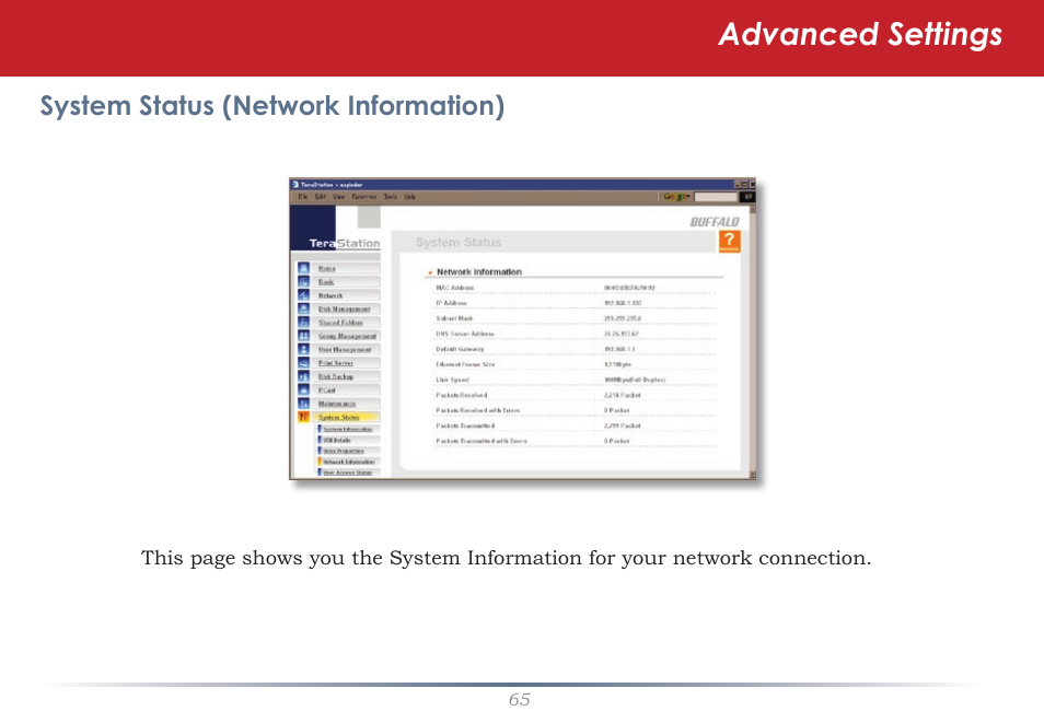 Advanced settings | Buffalo Technology TeraStation HD-HTGL/R5 User Manual | Page 65 / 82