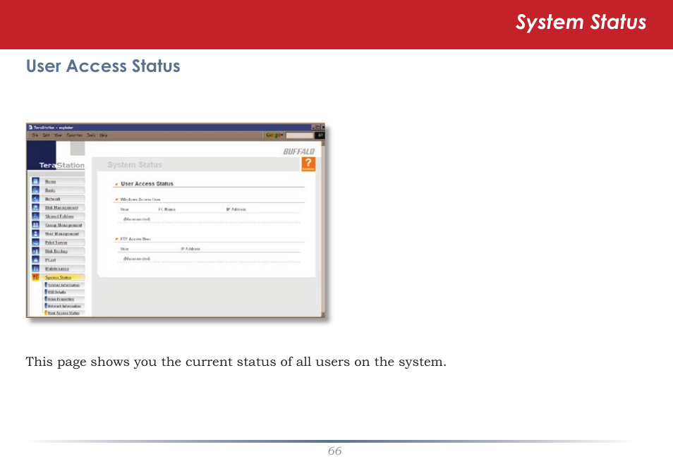System status | Buffalo Technology TeraStation HD-HTGL/R5 User Manual | Page 66 / 82