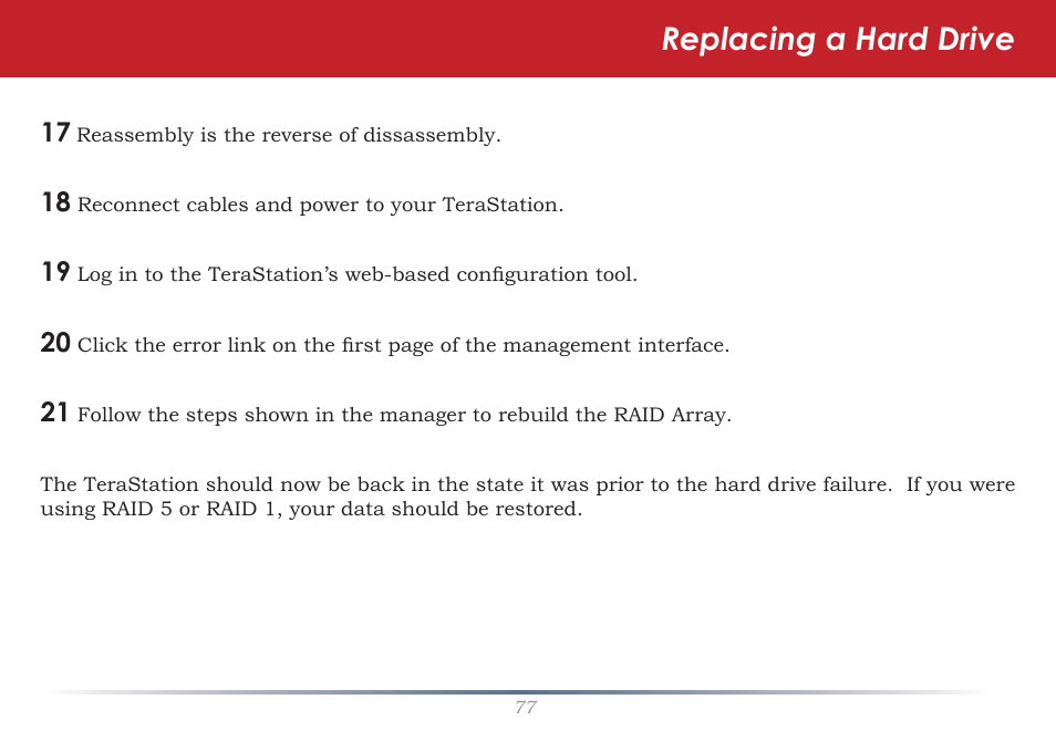 Replacing a hard drive | Buffalo Technology TeraStation HD-HTGL/R5 User Manual | Page 77 / 82
