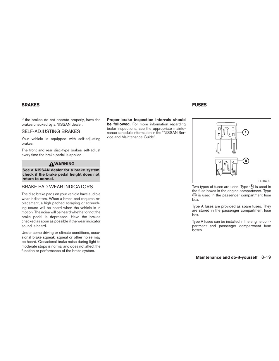 Brakes -19, Fuses -19 | NISSAN 2010 Altima Hybrid - Owner's Manual User Manual | Page 362 / 422