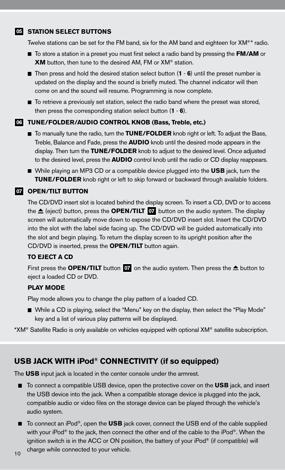 Usb jack with ipod, Connectivity (if so equipped) | NISSAN 2010 Altima Hybrid - Quick Reference Guide User Manual | Page 12 / 36
