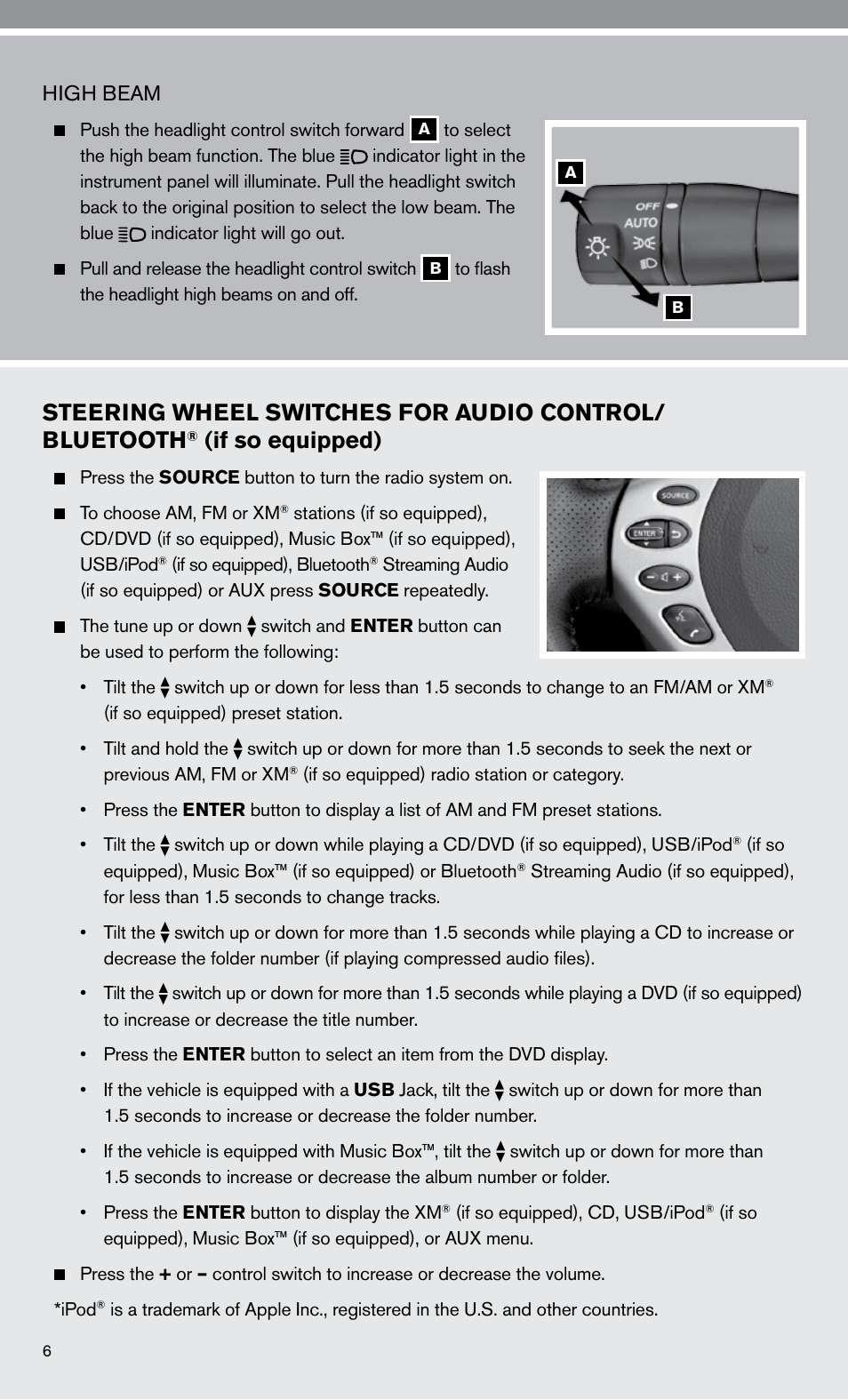 If so equipped), High beam | NISSAN 2010 Altima Hybrid - Quick Reference Guide User Manual | Page 8 / 36