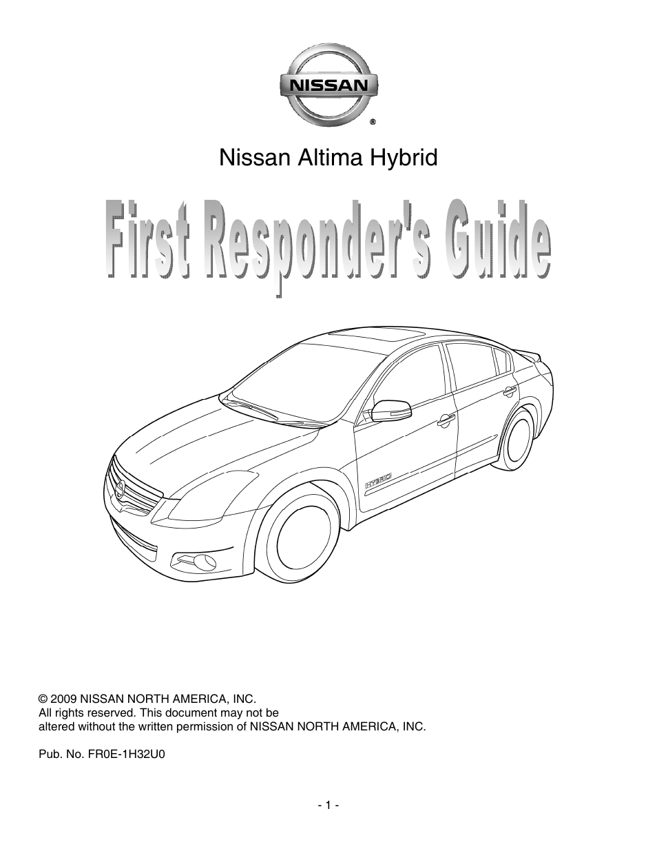 NISSAN 2010 Altima Hybrid - First Responder's Guide User Manual | 27 pages