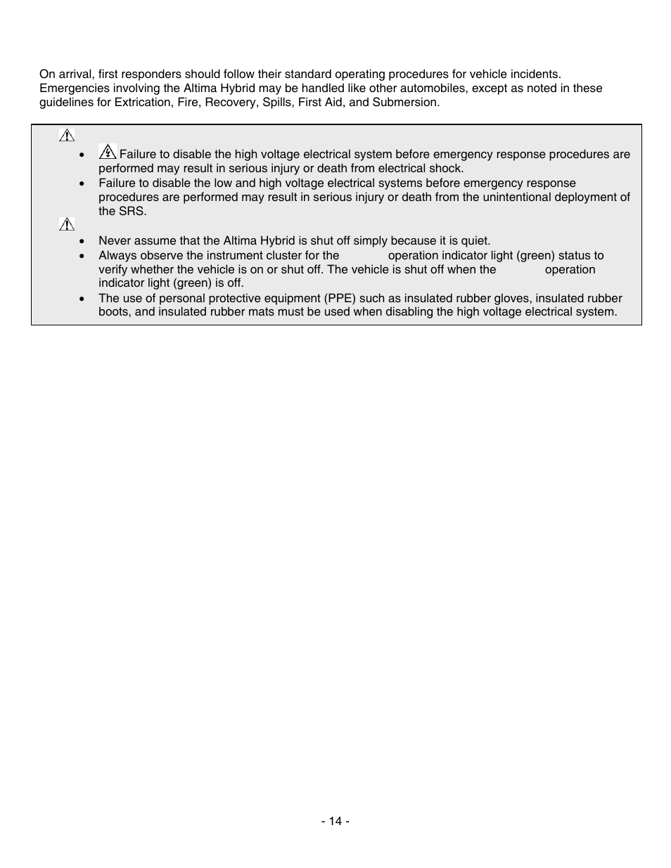 Emergency response | NISSAN 2010 Altima Hybrid - First Responder's Guide User Manual | Page 14 / 27