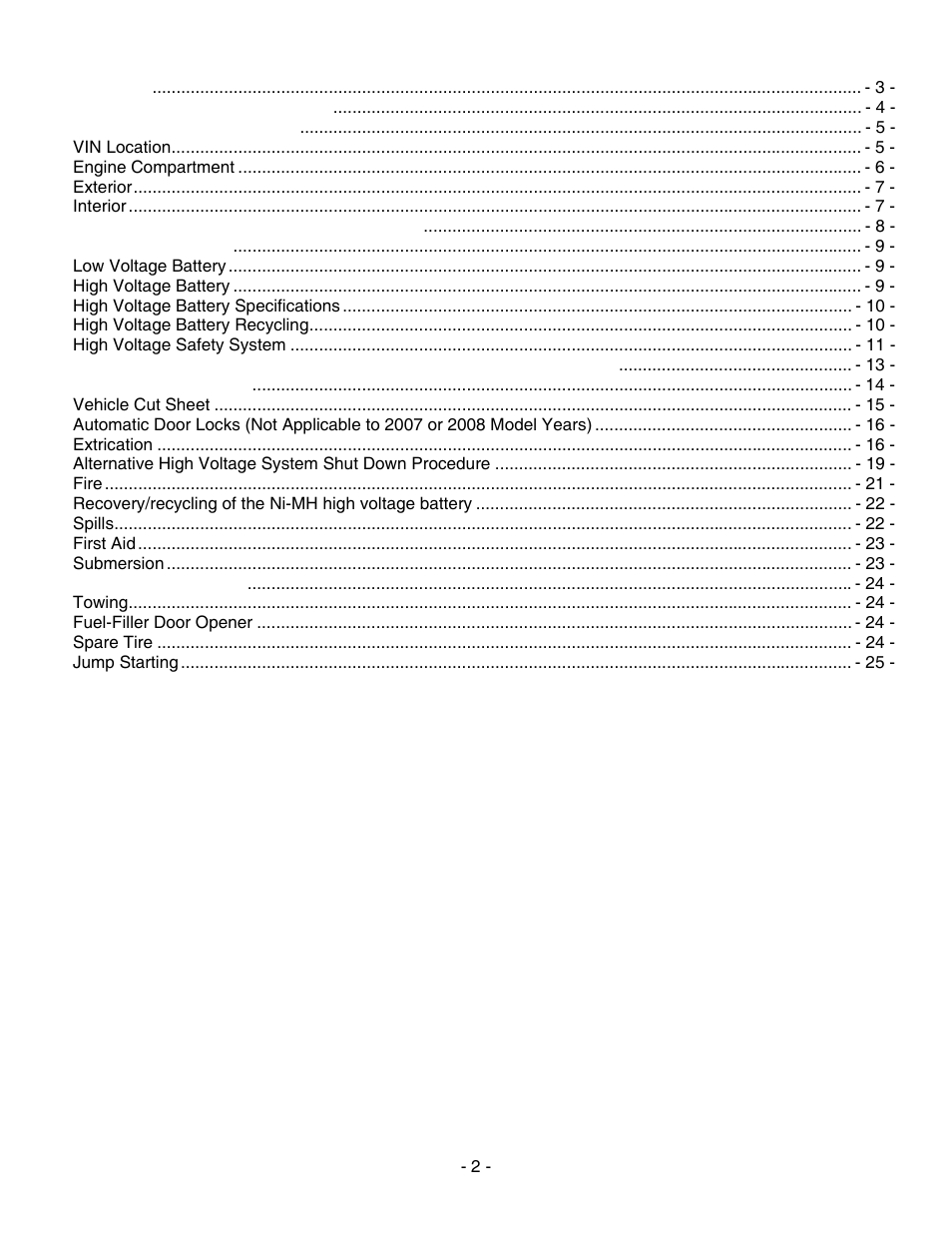 NISSAN 2010 Altima Hybrid - First Responder's Guide User Manual | Page 2 / 27