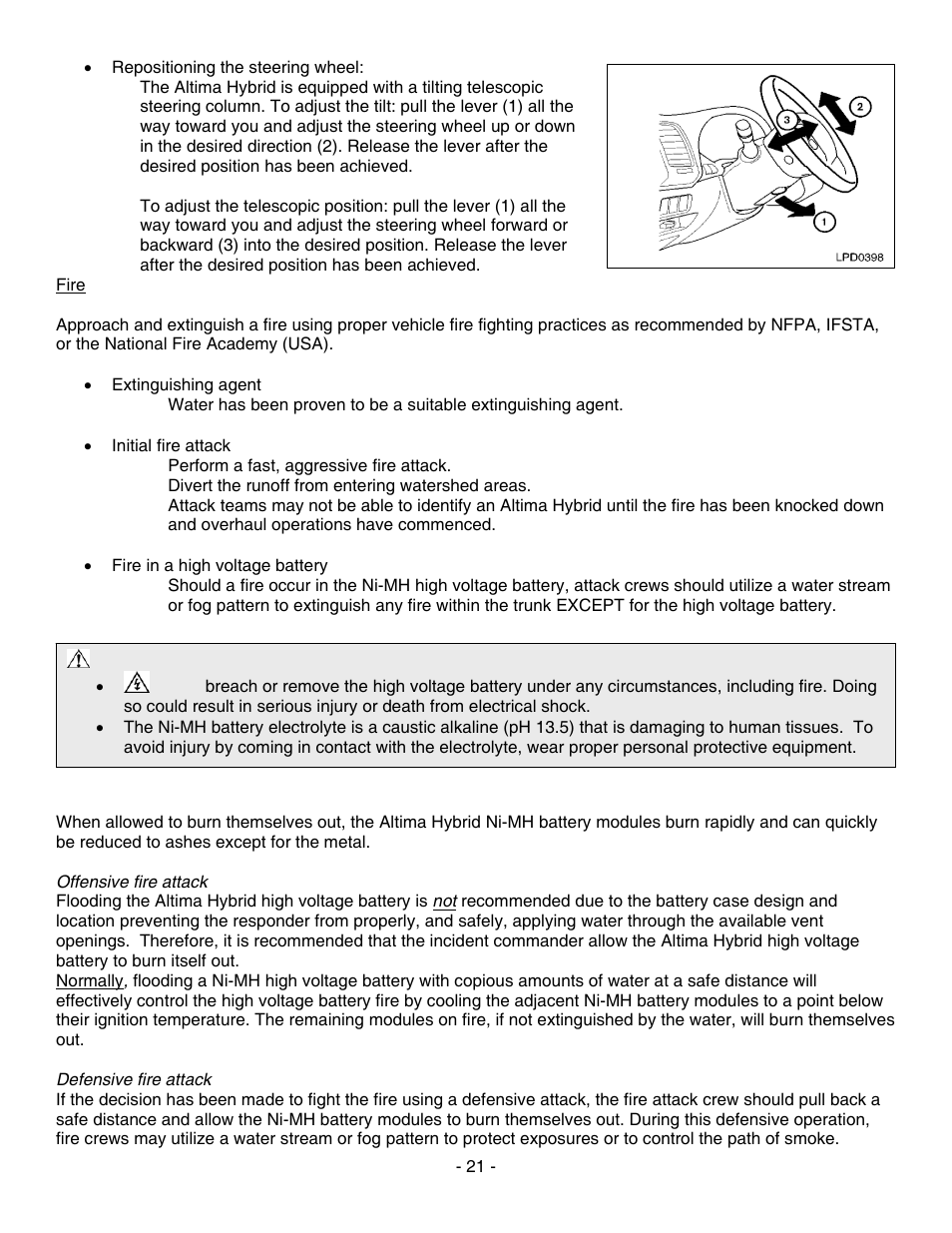 Fire | NISSAN 2010 Altima Hybrid - First Responder's Guide User Manual | Page 21 / 27