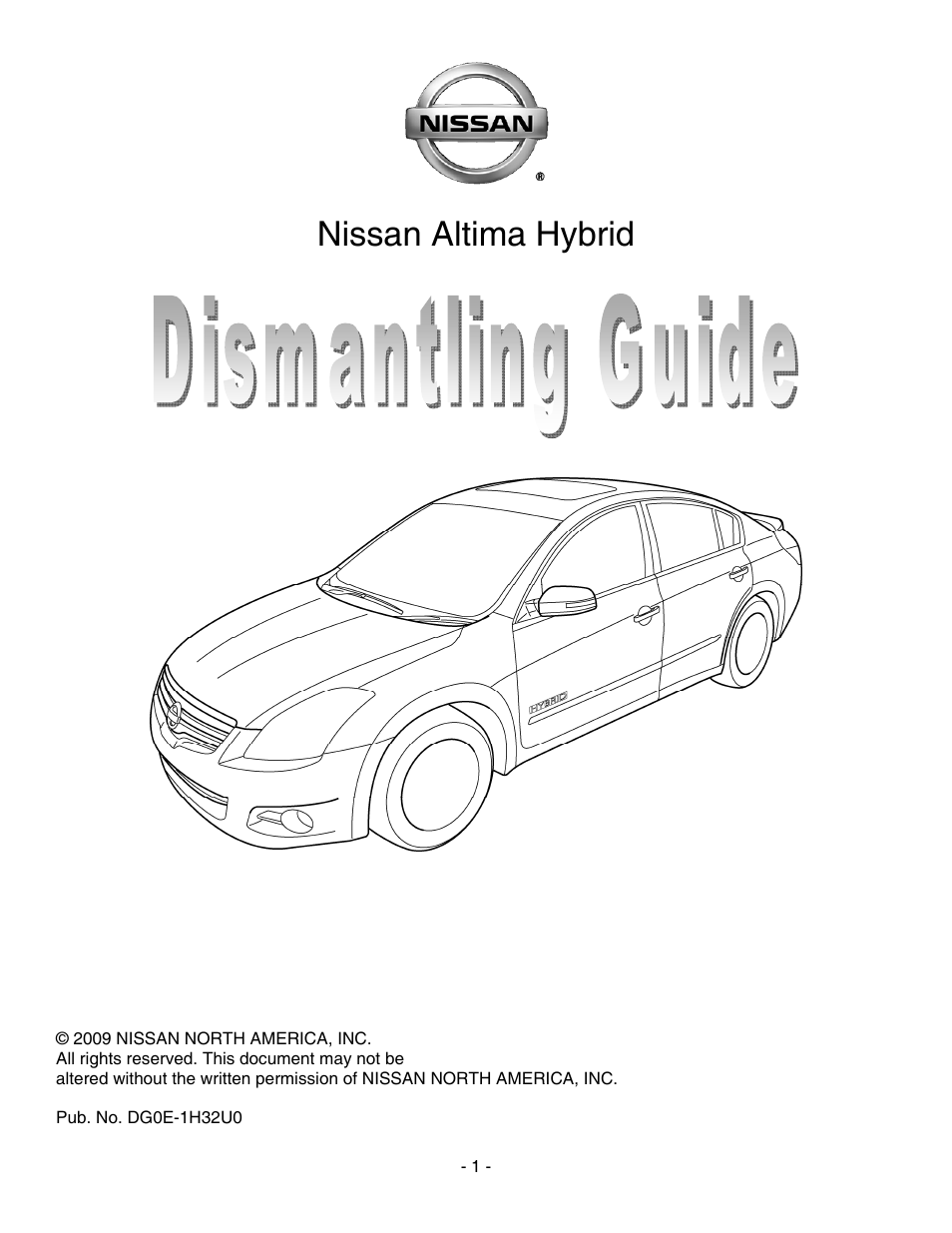 NISSAN 2010 Altima Hybrid - Dismantling Guide User Manual | 23 pages