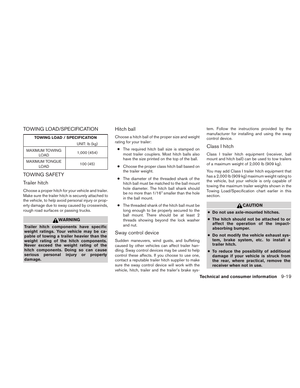 Towing load/specification -19 towing safety -19 | NISSAN 2011 Altima Hybrid - Owner's Manual User Manual | Page 404 / 422