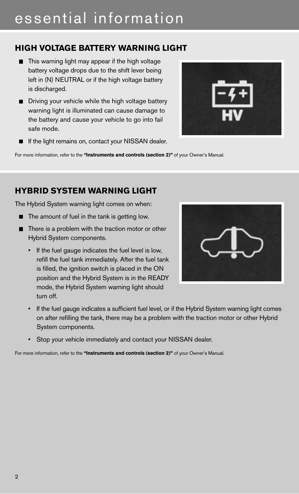 Essential information | NISSAN 2011 Altima Hybrid - Quick Reference Guide User Manual | Page 4 / 16