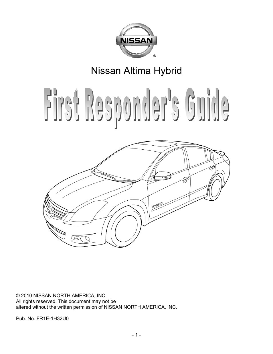 NISSAN 2011 Altima Hybrid - First Responder's Guide User Manual | 27 pages