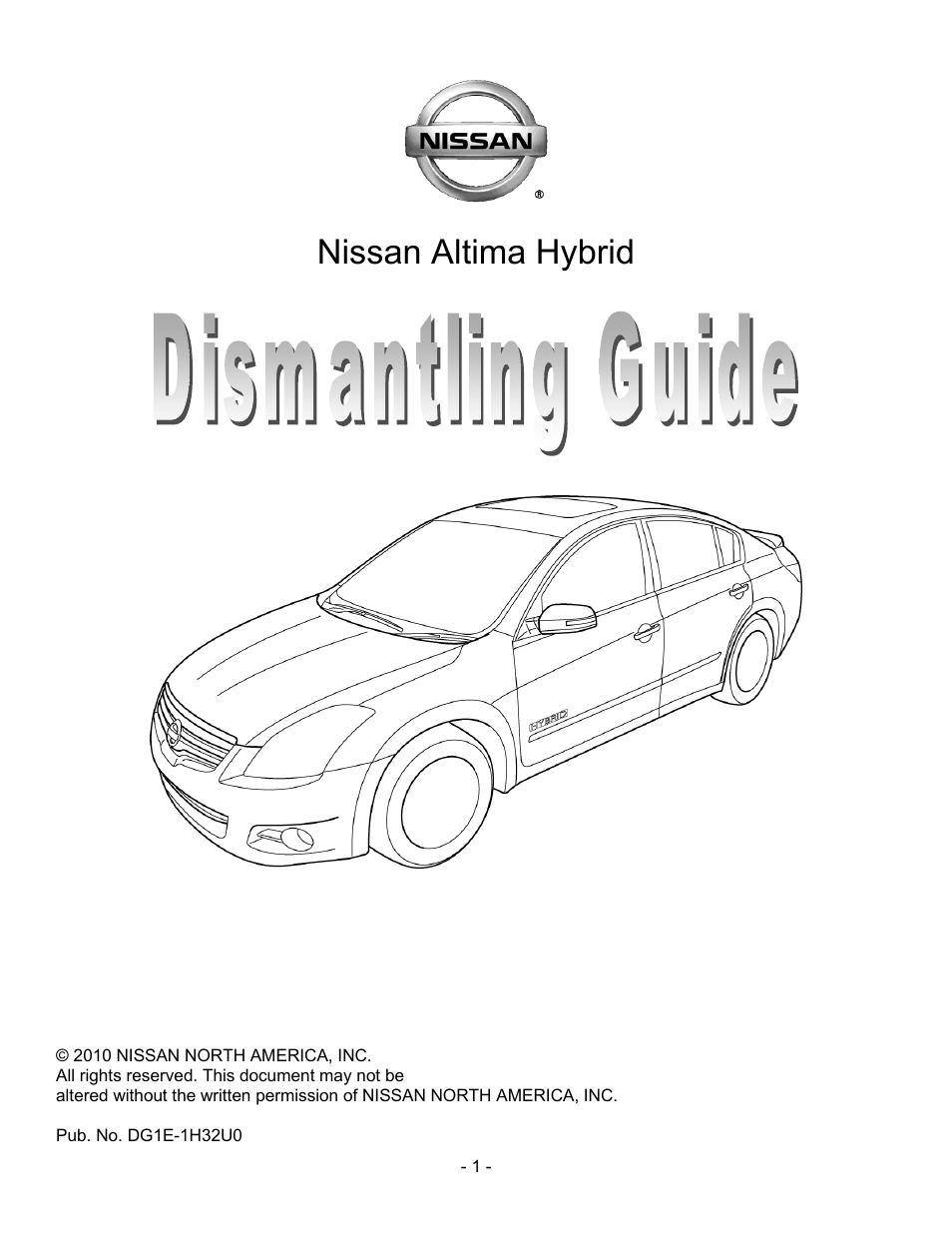NISSAN 2011 Altima Hybrid - Dismantling Guide User Manual | 23 pages