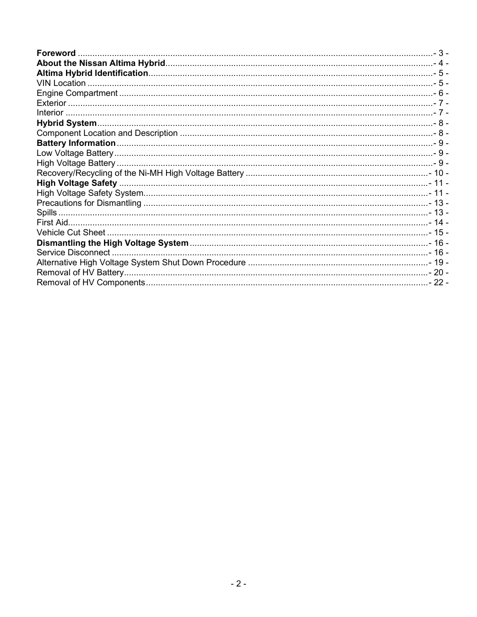 NISSAN 2011 Altima Hybrid - Dismantling Guide User Manual | Page 2 / 23
