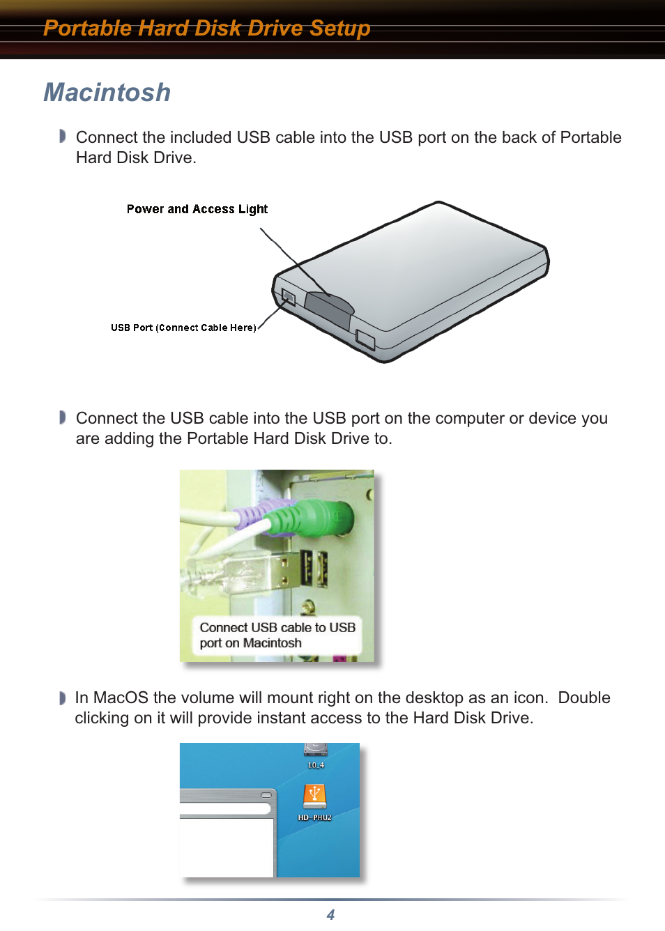 Macintosh, Portable hard disk drive setup | Buffalo Technology HD-PHU2/BST User Manual | Page 4 / 8