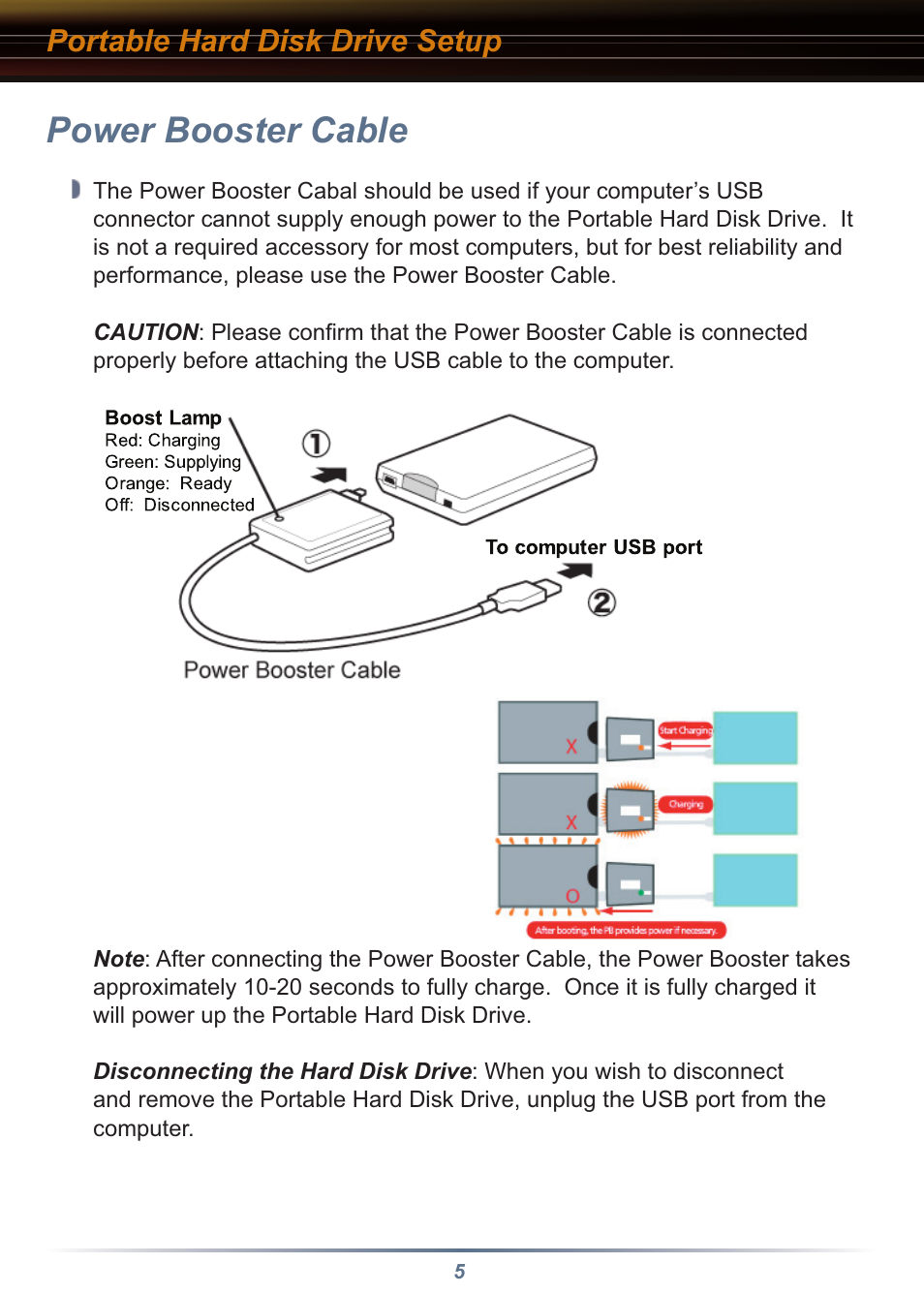 Power booster cable, Portable hard disk drive setup | Buffalo Technology HD-PHU2/BST User Manual | Page 5 / 8